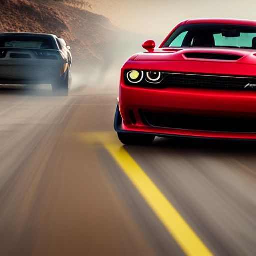 Red Dodge Challenger Hellcat in Cyberpunk City