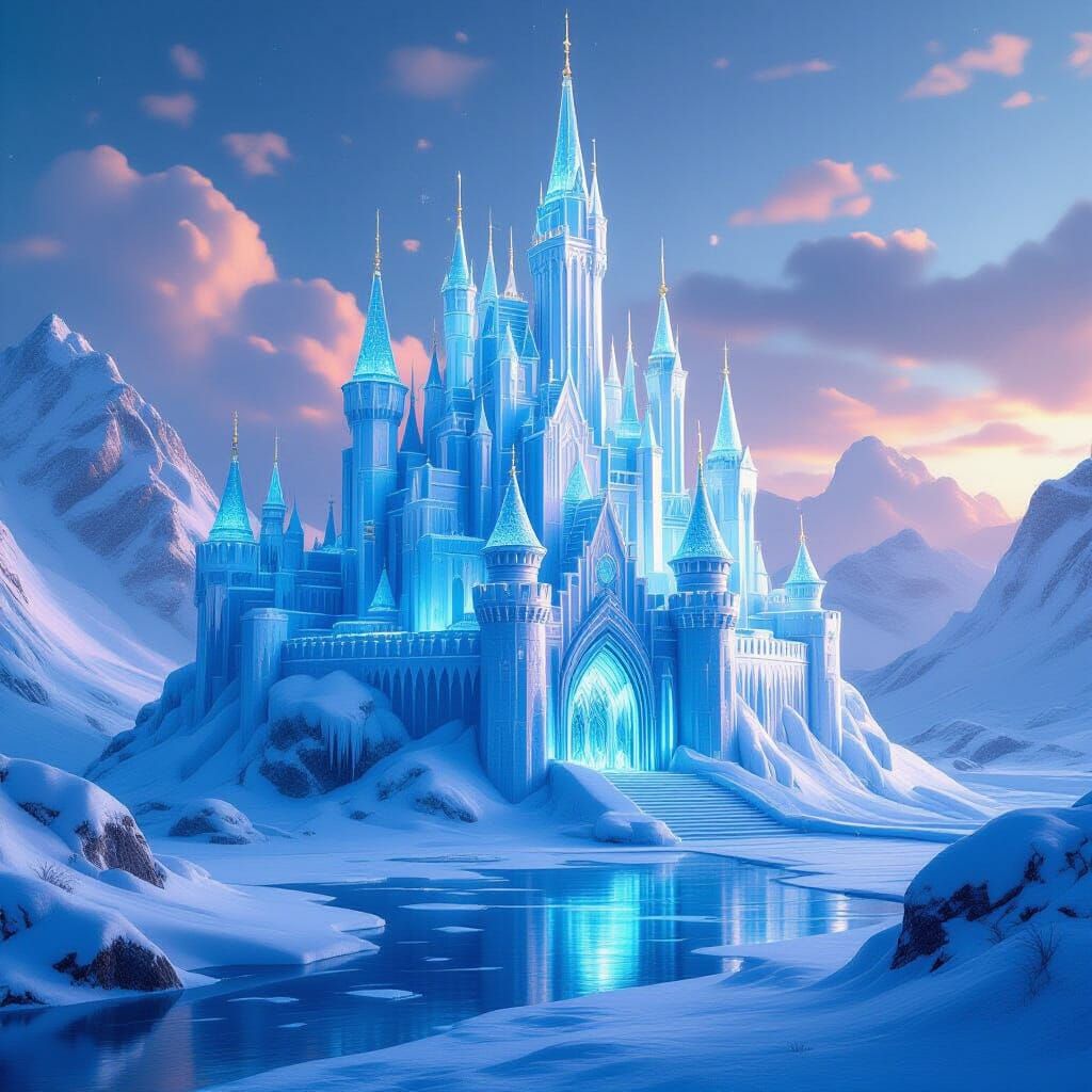 Detailed Ice Castle in Hyperrealistic Landscape