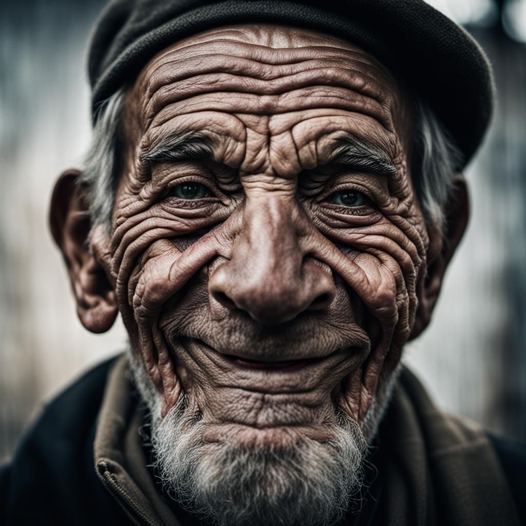 Smiling Old Man Portrait in Ambient Light