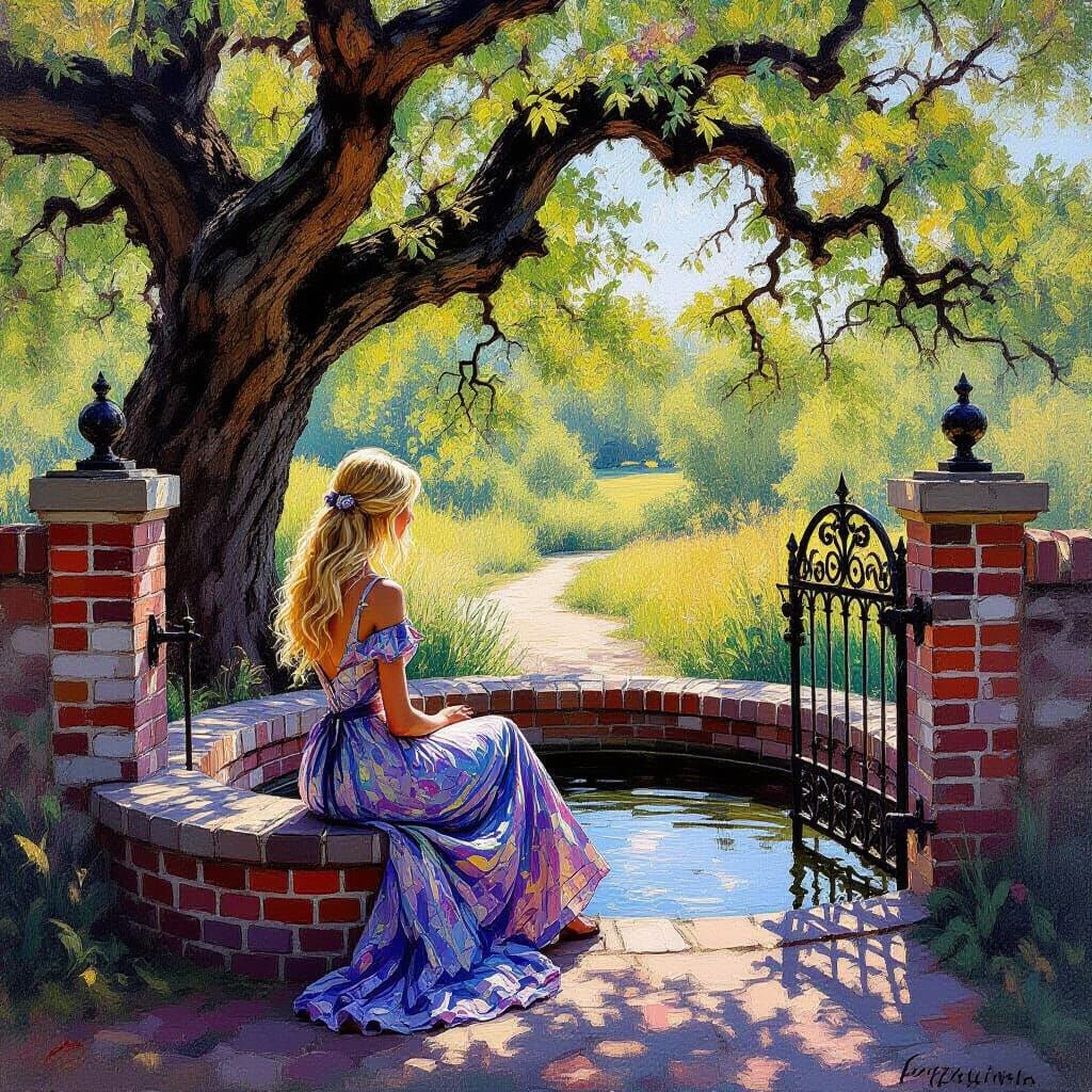 Impressionistic Oil Painting: Lady at the Well