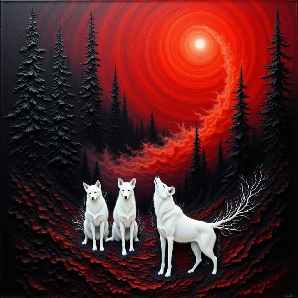 White Animal Silhouettes in Red and Black Alcohol Ink