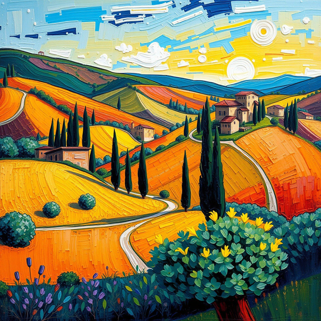 Italian Countryside in Neo-Impressionistic Style