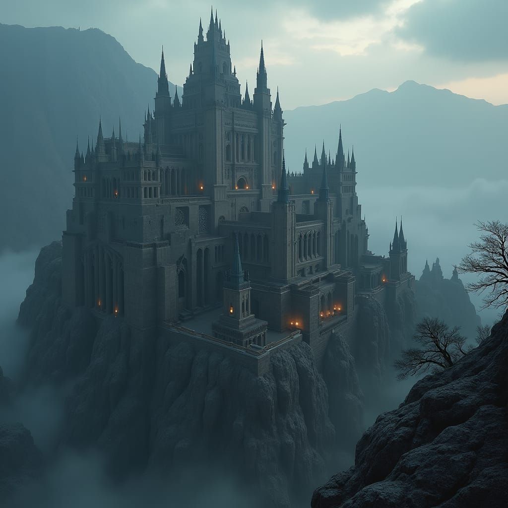 Mysterious Gothic Citadel in Twilight, Sweeping Curves