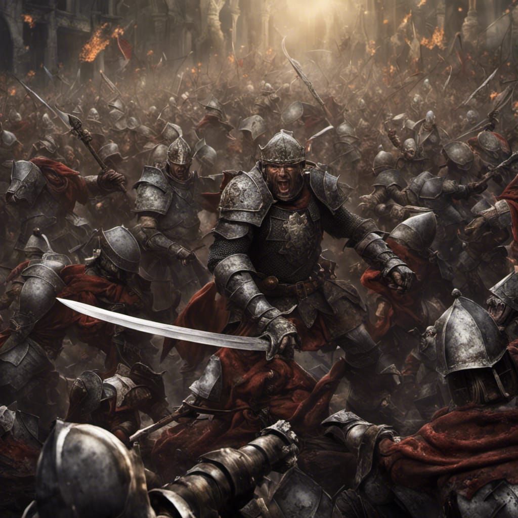 Army of Knights battling Zombie knights, Orcs and Goblins