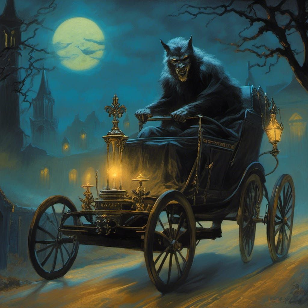 Mystical Hearse Driver in Twilight Graveyard