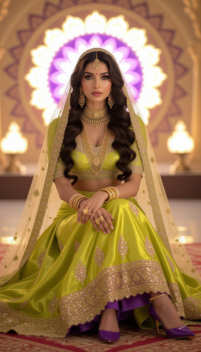 Woman in Indian Jewelry with Glowing Mandalas