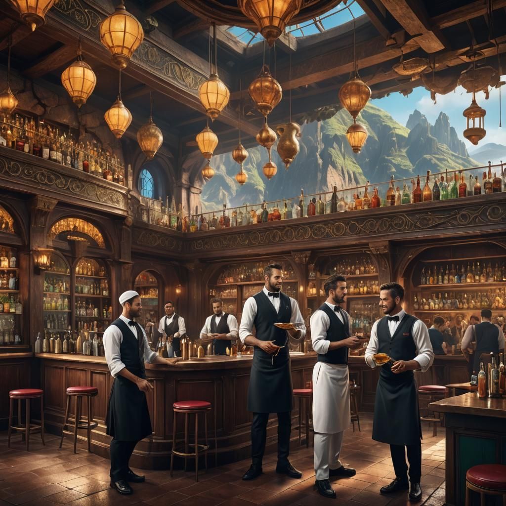 Lively Canary Island Bar Scene in Detailed Painting