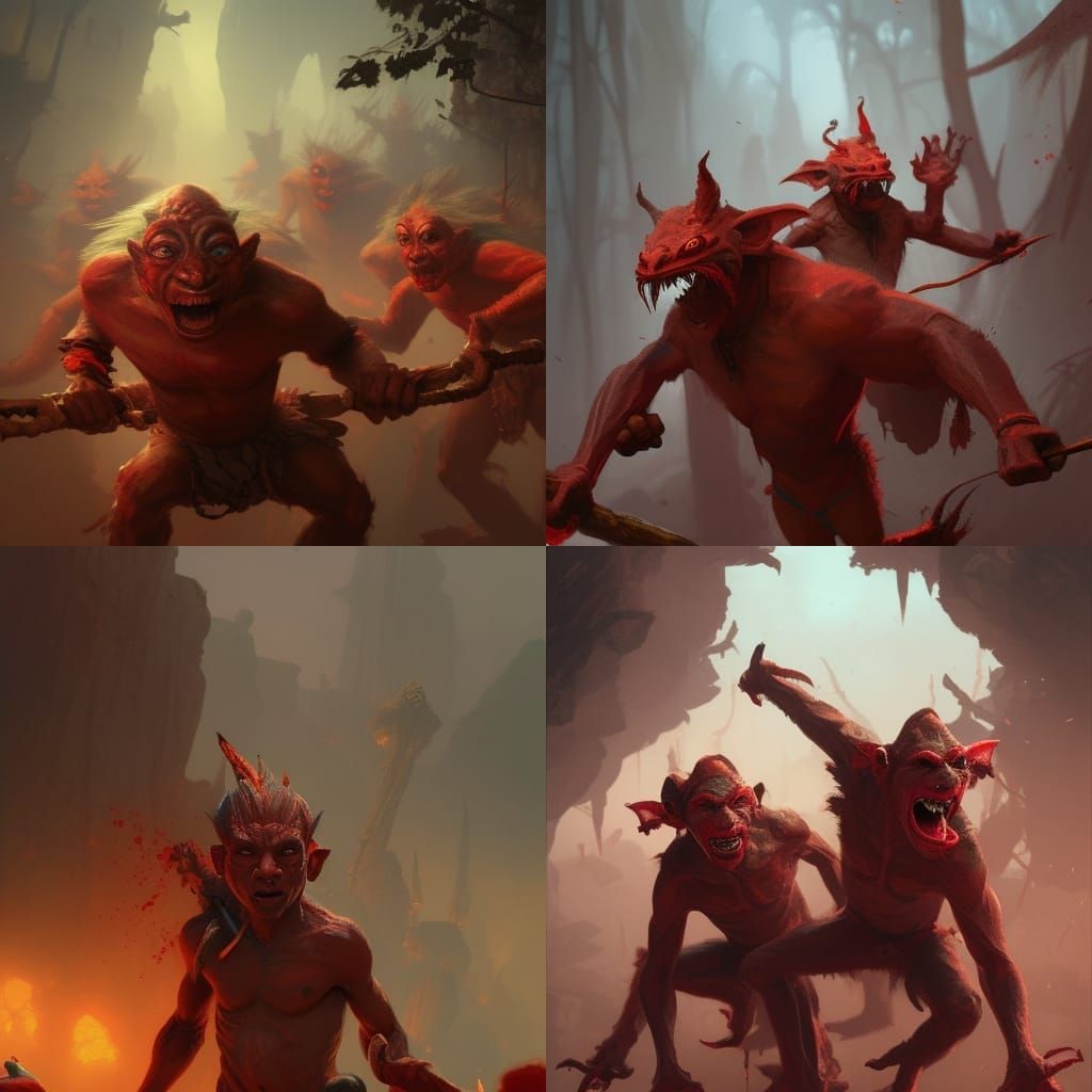 Red-Skinned Goblins in Dark Fantasy Style