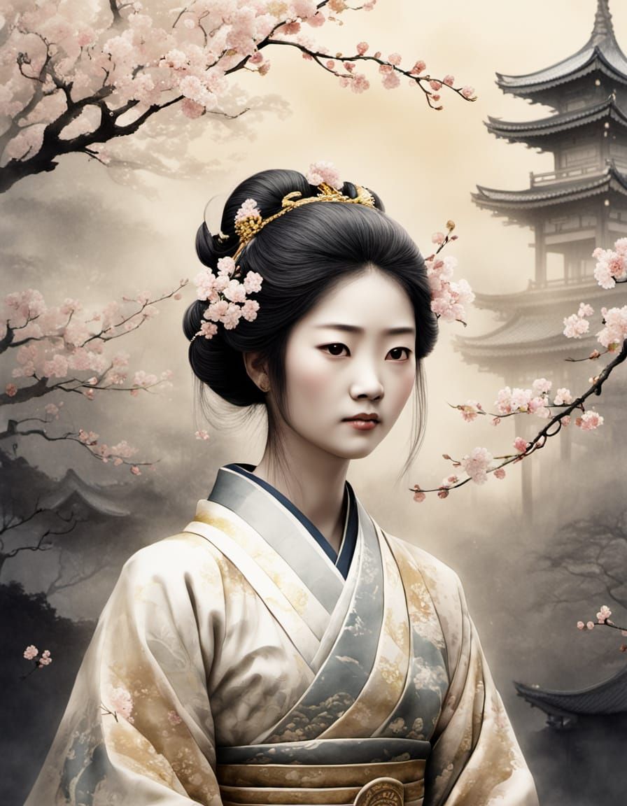 Shibai Queen of Yamatai Kingdom in Ink Wash Style