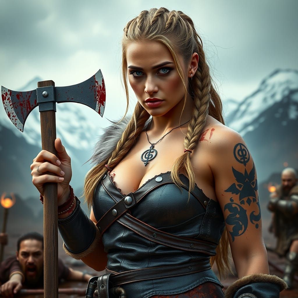Viking Warrior Woman's Victory on the Battlefield