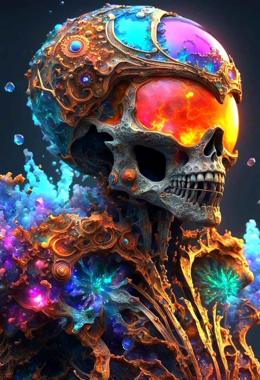 Crystal Skeleton in Neon Lava Glow