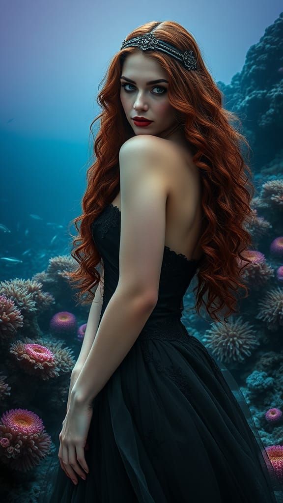 Gothic Woman in Coral Reef: A Digital Portrait