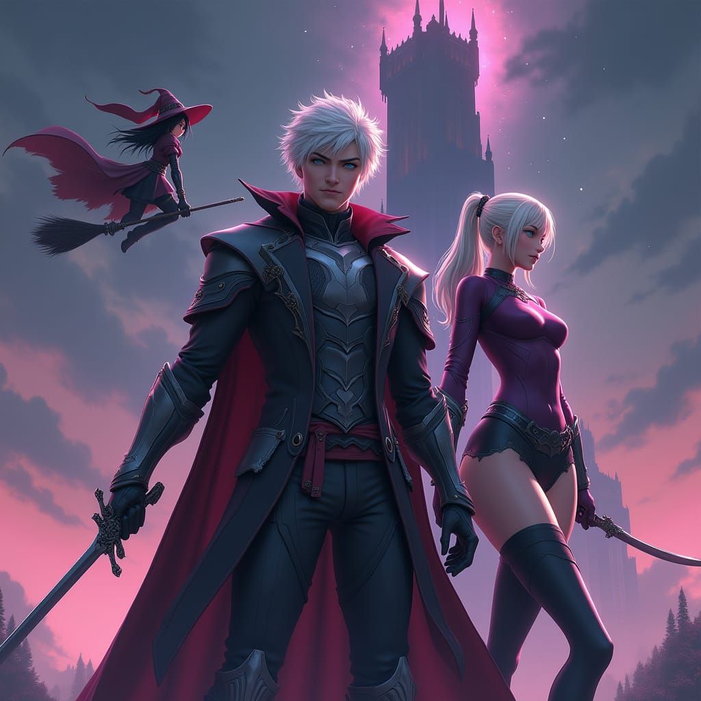 Cyberpunk Heroes Stand Tall Against a Glowing Fortress