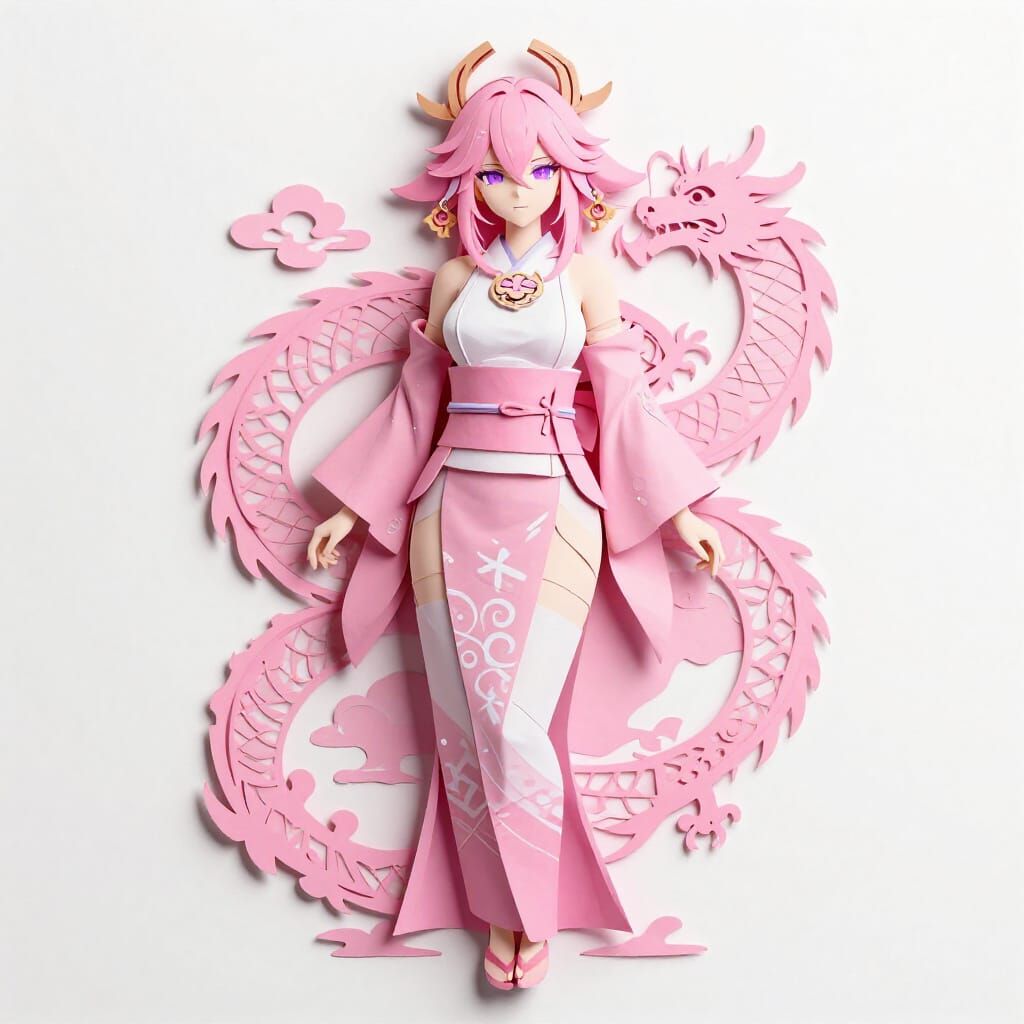 Paper-Cut Maiden with Dragon in Kimono