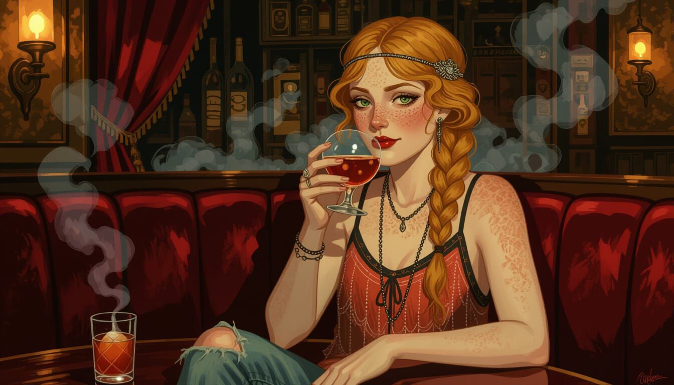 1920s Speakeasy Woman in Gritty, Vibrant Style