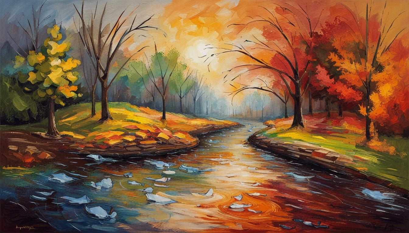 Four Seasons Transition in Expressionist Oil Painting