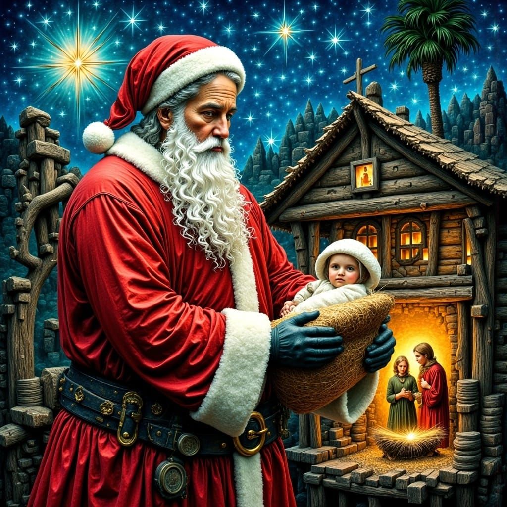 Santa Claus in Abstract Cubist Manger Scene