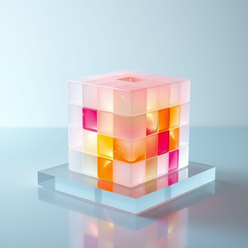 Translucent Jelly Cube with Tetris Blocks