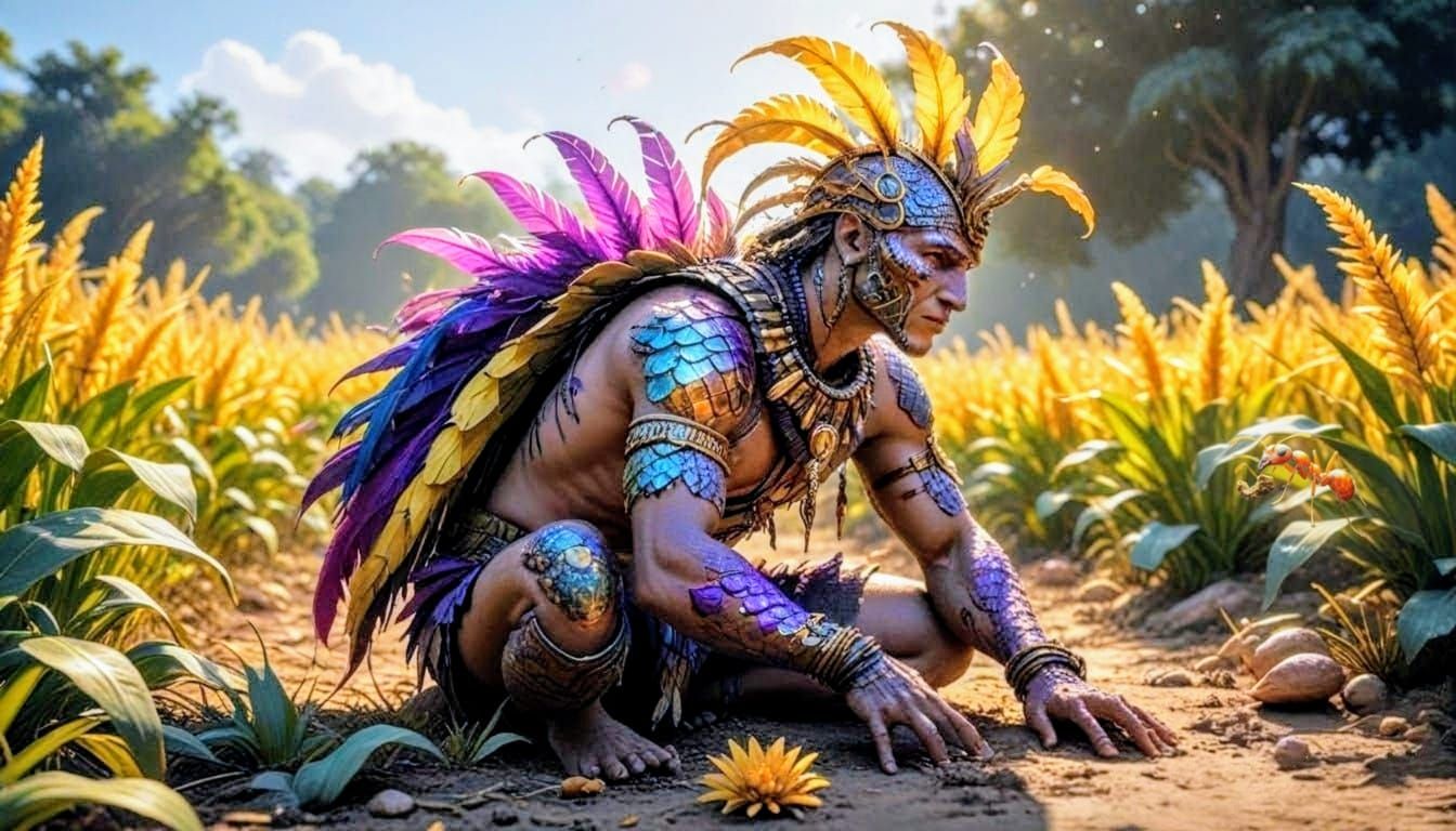 Aztec Snake God Consults with a Corn-Carrying Ant