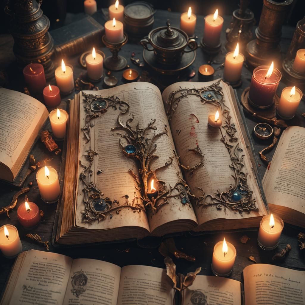 Open Book with Candles in Detailed Matte Painting