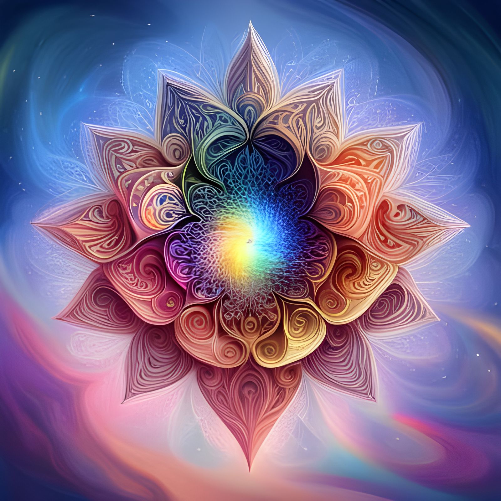 Rainbow Love Mandala in Anime Style