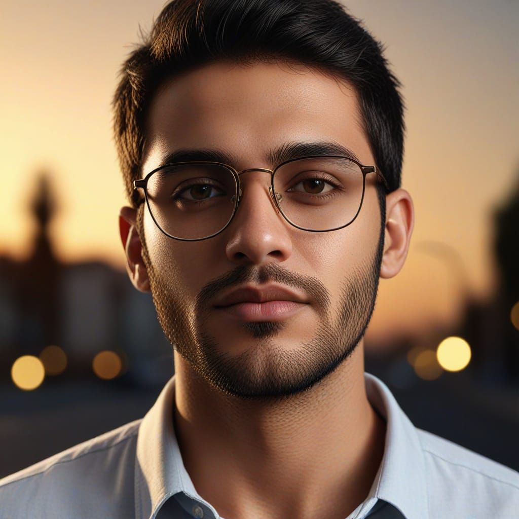 Young Lebanese Man with Glasses in Photorealistic Style