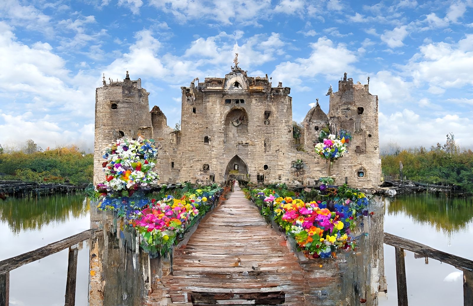 Flower-Covered Castle in Detailed 3D Render