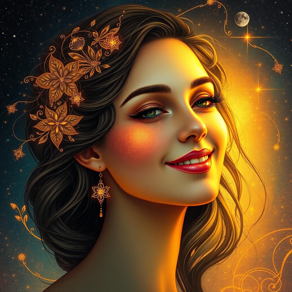 Ethereal Woman Portrait in Art Nouveau Style