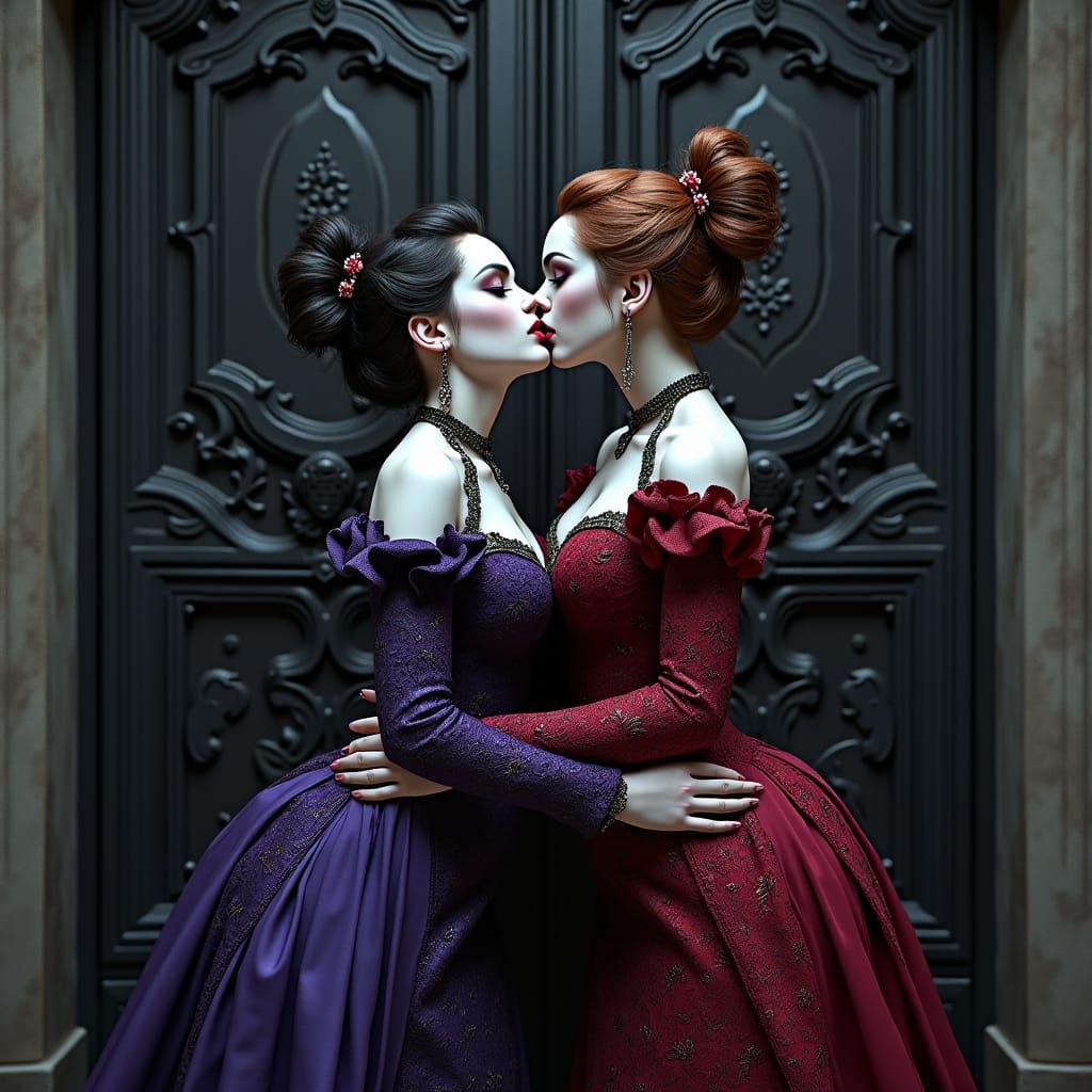 Vampire Lovers Embrace in Dark Fantasy Art