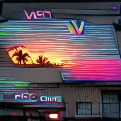 VCR Sunset with Neon Palm Trees