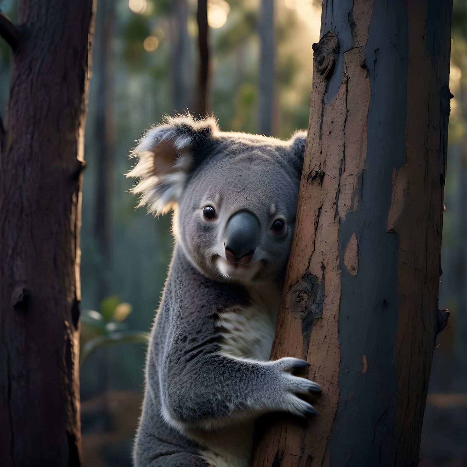 Koala Hugging Tree in Australian Forest