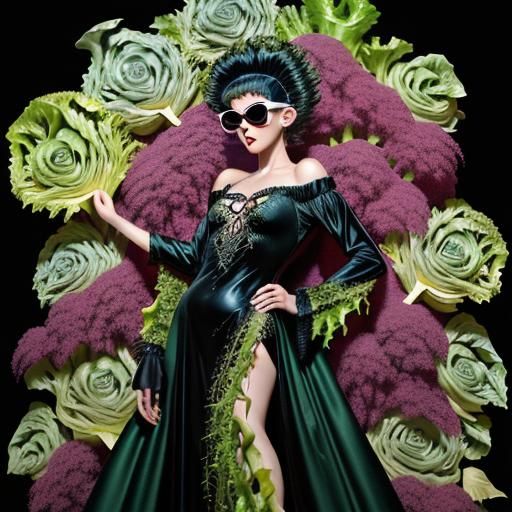 Punk Model in Lettuce Gown, Helmut Newton Style