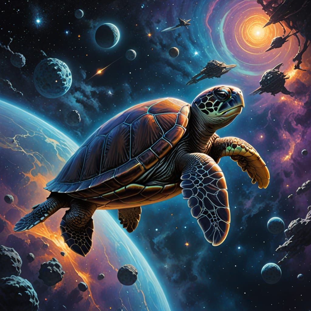 Celestial Sea Turtle Swims Through Swirling Nebula as Digita...