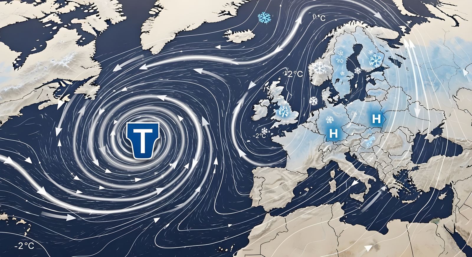 Winter Weather Map of Atlantic Low-Pressure System