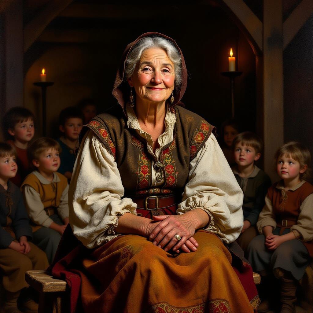 Medieval Storyteller in Oil Painting Style