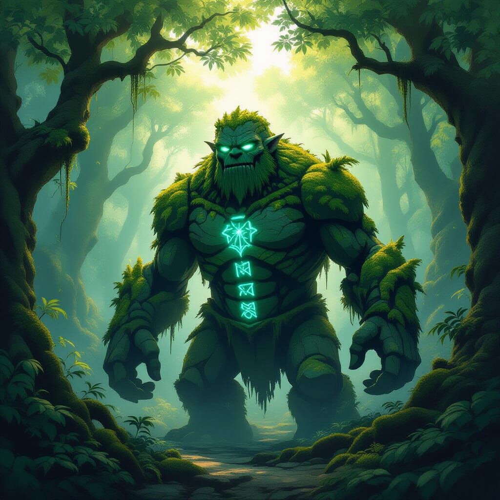 Mossy Stone Golem Awakens in Mystical Forest