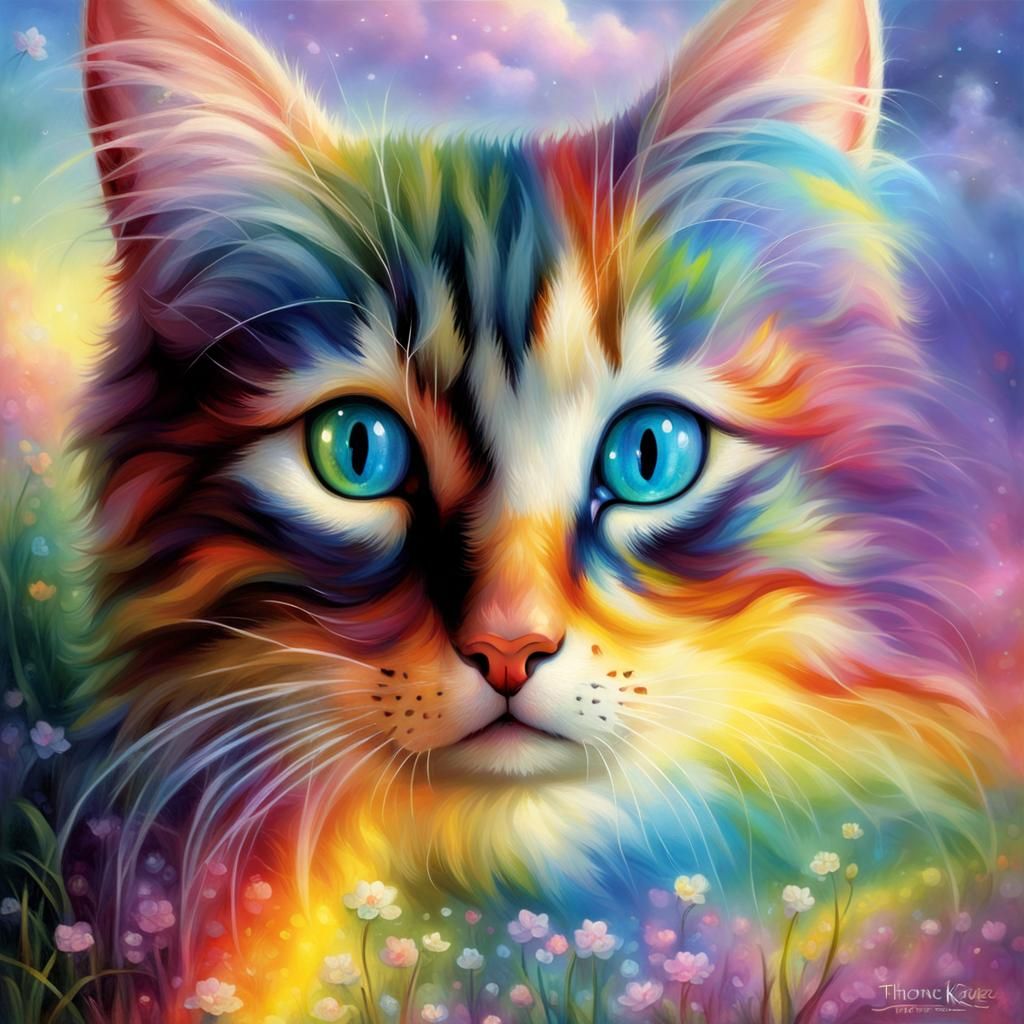 Cute Rainbow Kitten in Ethereal Fantasy Style