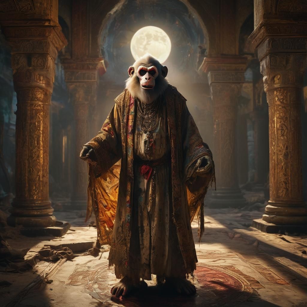 Zombie Monkey Clown Pilgrim in Ruined Temple