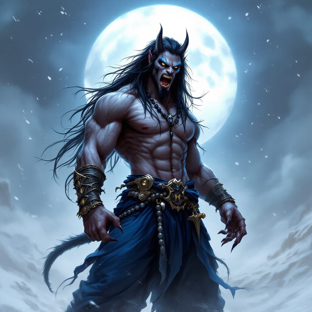 Half-Demon Lord with Dog Ears and Sword in Winter