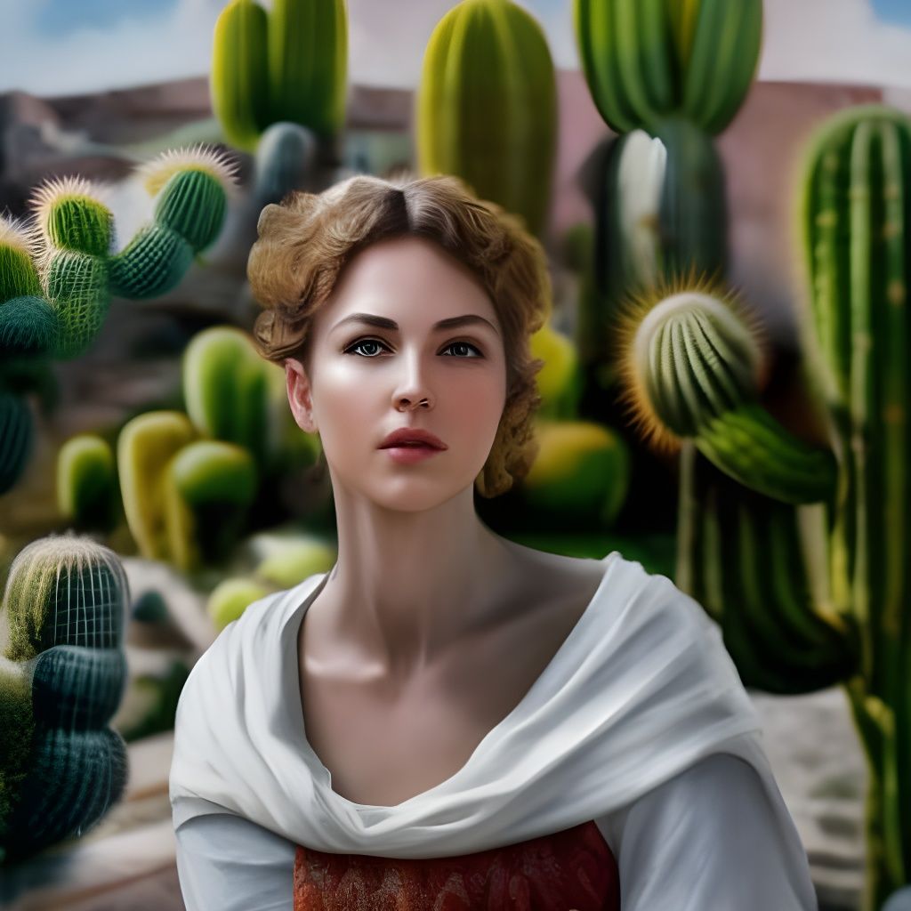 Beautiful Woman in Cactus Cathedral: Photorealistic Render