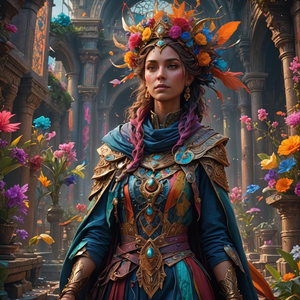 Colorful Women in a Detailed Fantasy Painting