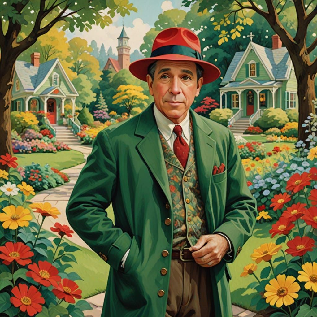 Whimsical Paul Simon Portrait in Norman Rockwell Style