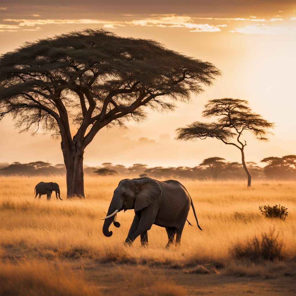 Majestic Elephant in Golden Savannah
