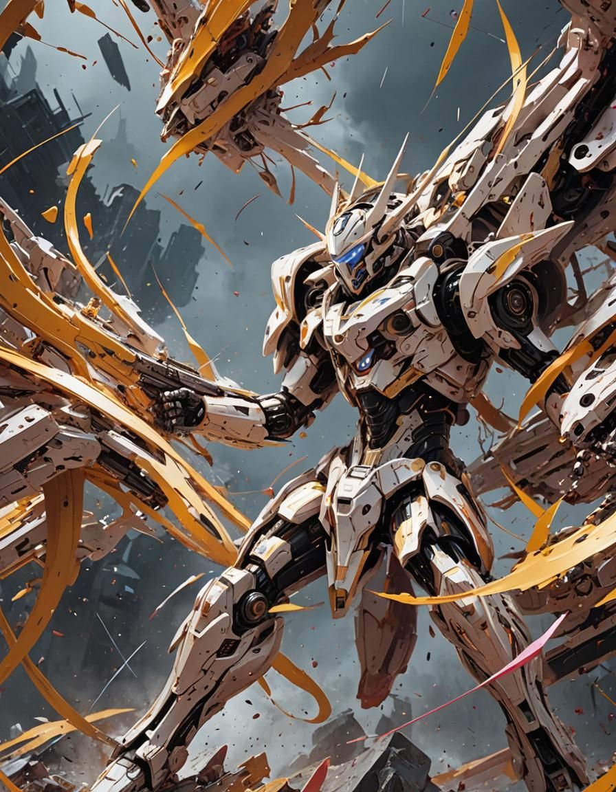 Aesthetic Action Painting of a Mecha Warrior