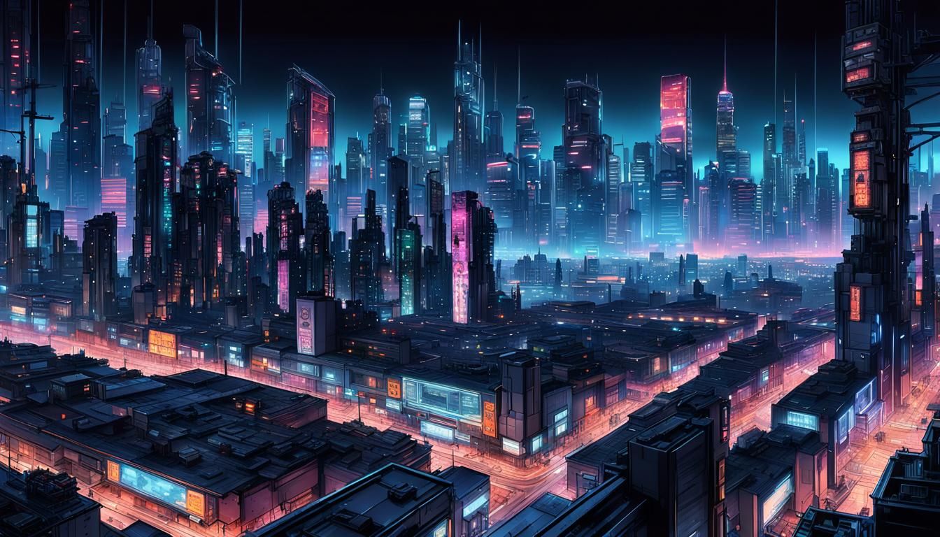Cyberpunk Cityscape at Night in Anime Style