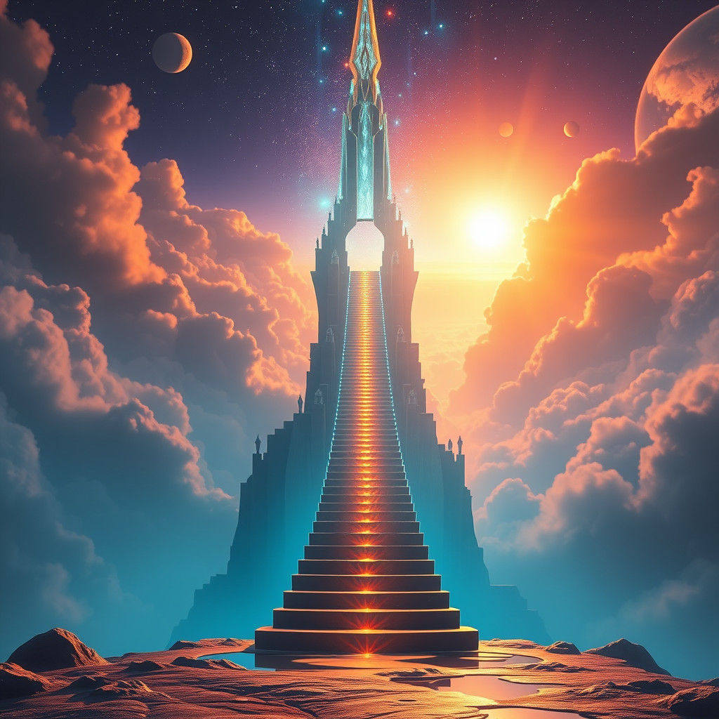 Ethereal Stairway to Heaven in Futuristic Landscape