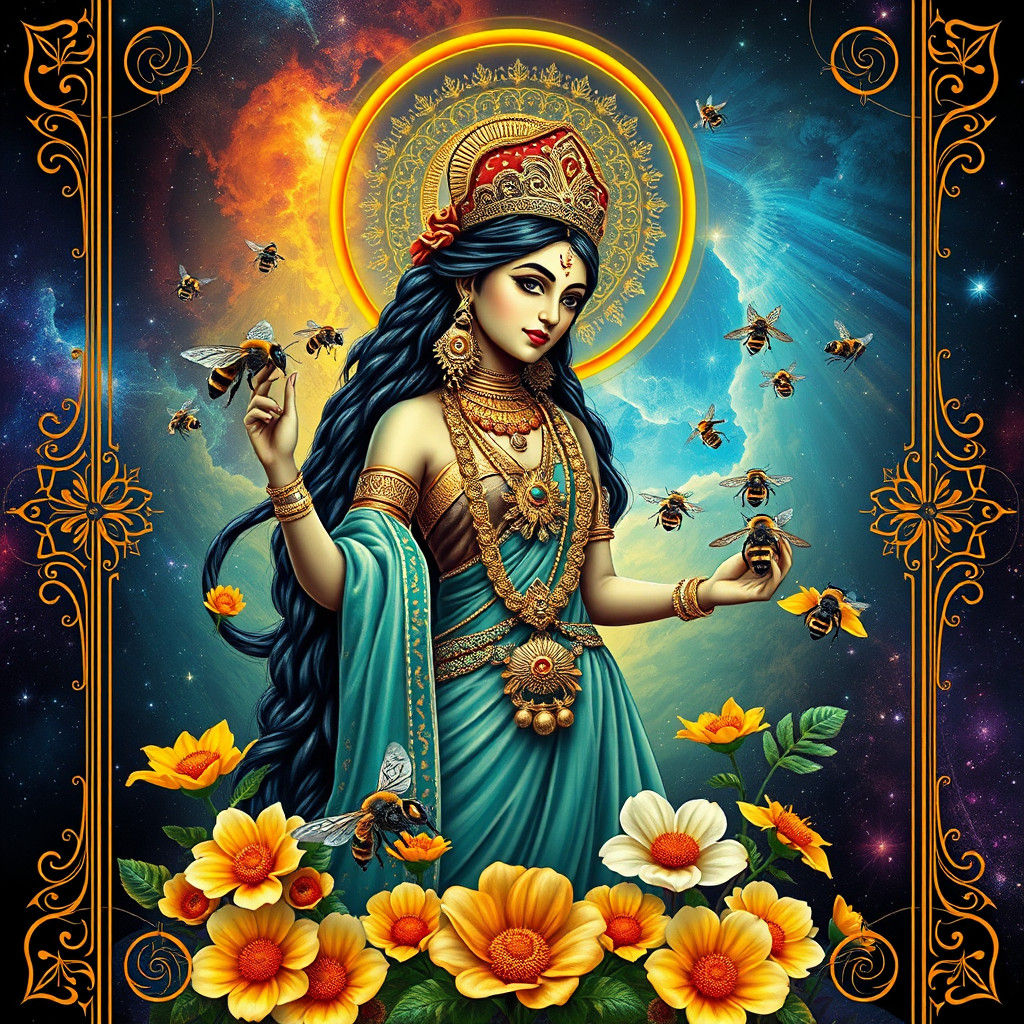 Surreal Indian Goddess with Cosmic Background in Dali Style