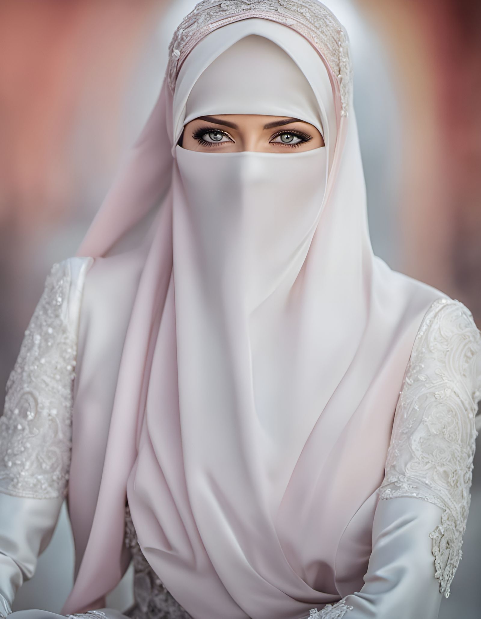 Beautiful German Bride in Pink Niqab Portrait