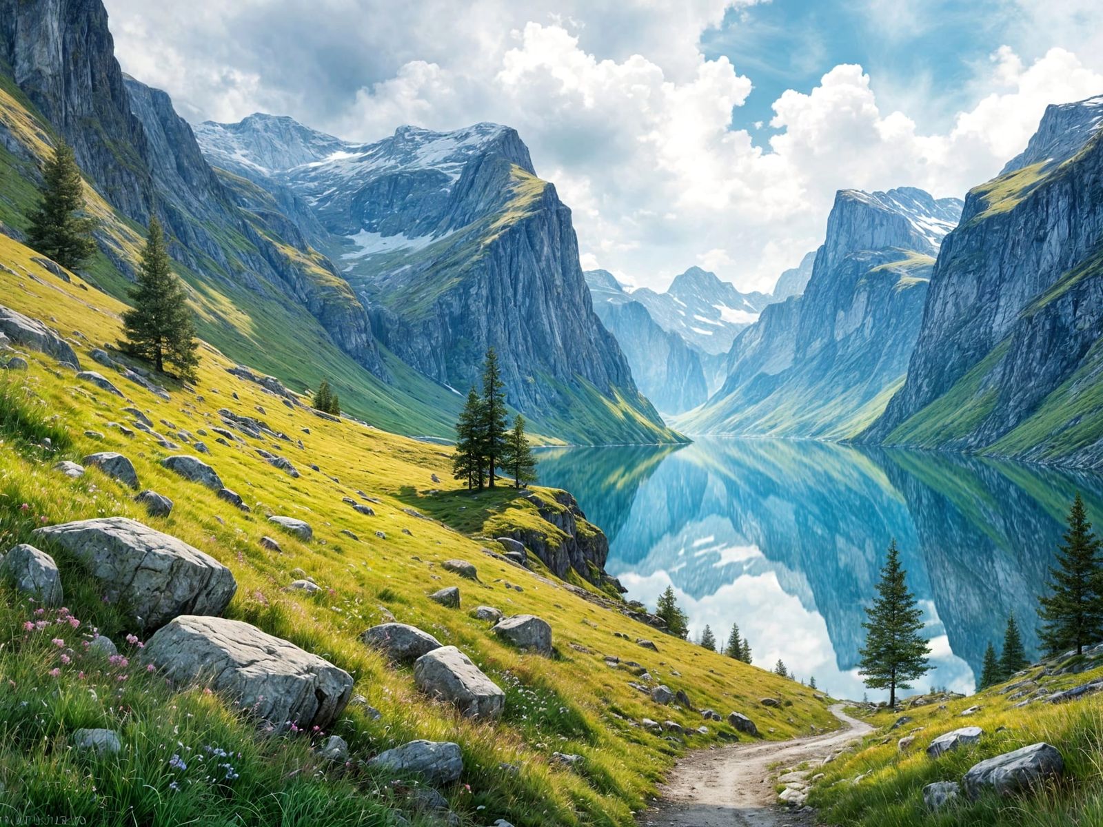 Norway Landscape in Springtime Painterly Style