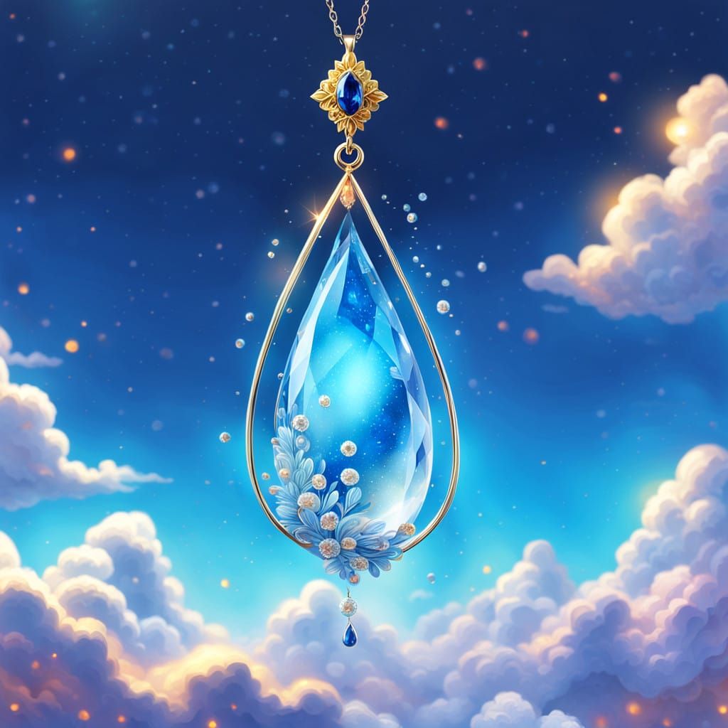 Ethereal Sapphire Tear Haloed in Golden Flames